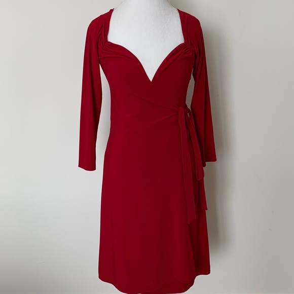 Norma Kamali red wrap dress with sweetheart neck - Picture 1 of 5
